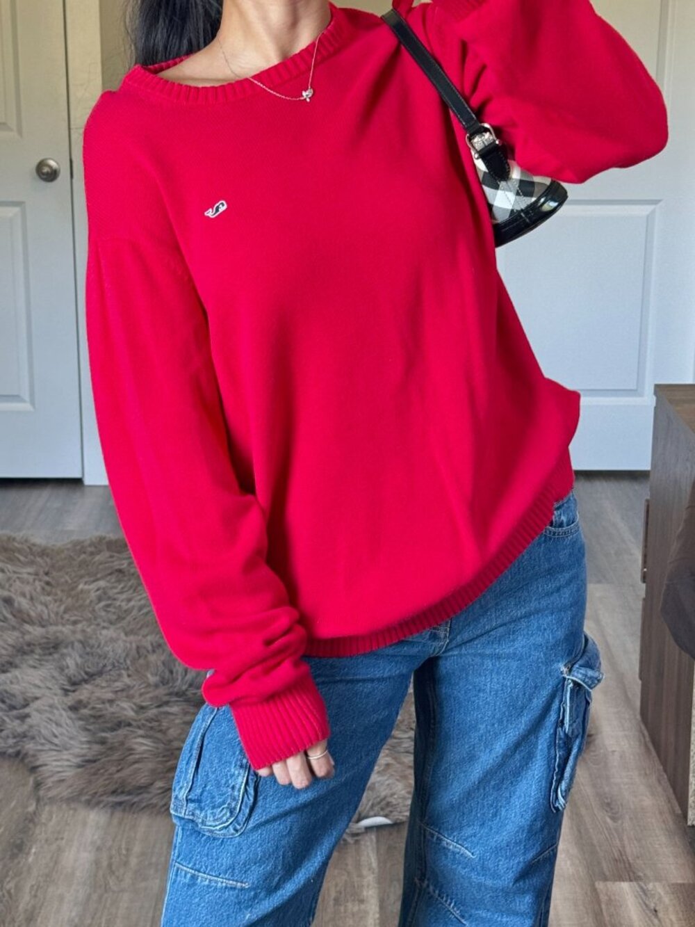 Vineyard Vines Red Baggy Crewneck Sweater Mens L Preppy Pullover Cotton Knit